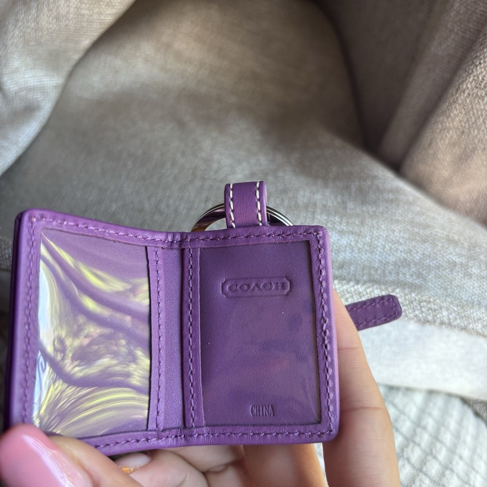 Vtg Coach Purple Heart Signature  Photo Frame Keychain Purse Charm FOB - Picture 3 of 3